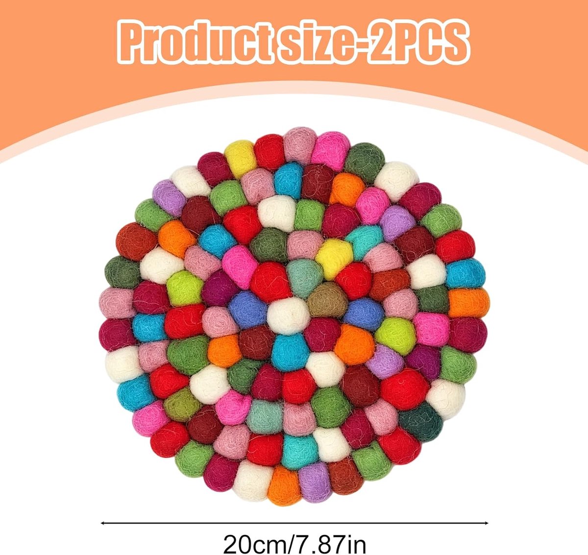 Set van 2 Vilten Onderzetters 20 cm - Kleurrijke Ronde Onderzetters van Wol - Tafelbeschermer voor Kopjes Potten en Handvaten — cadeau in Wonen & Interieur - foto 7