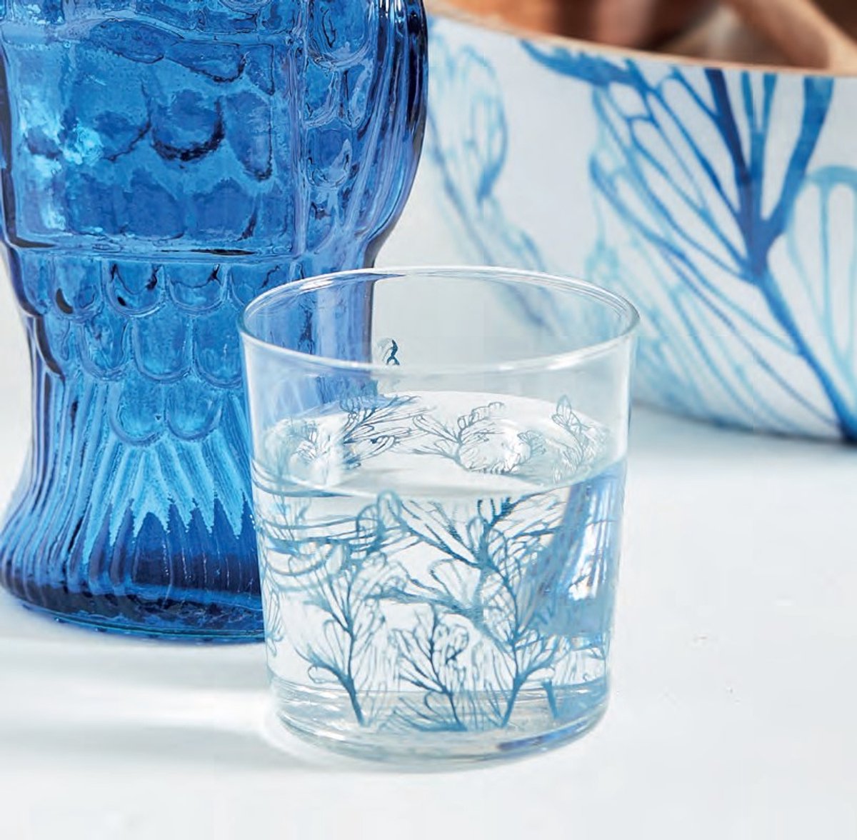 Waterglas - ZES stuks - Glas met blauw koraal - tumbler - limonadeglas - Cote Table