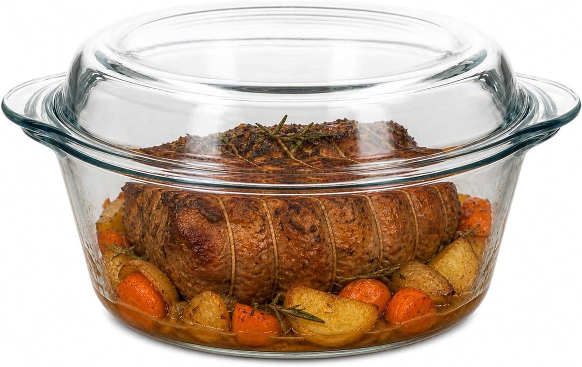 Ovenschaal met deksel - Braadpan glas - Bakken en braden - Oven magnetron vriezerbestendig - 21 liter - Transparant