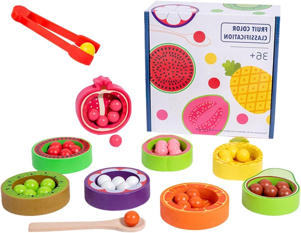 Kleurclassificatie Speelgoed - Motoriek spel - Cognitieve ontwikkeling - Houten constructie - 19.2 x 18.4 cm - Fruitkleuren