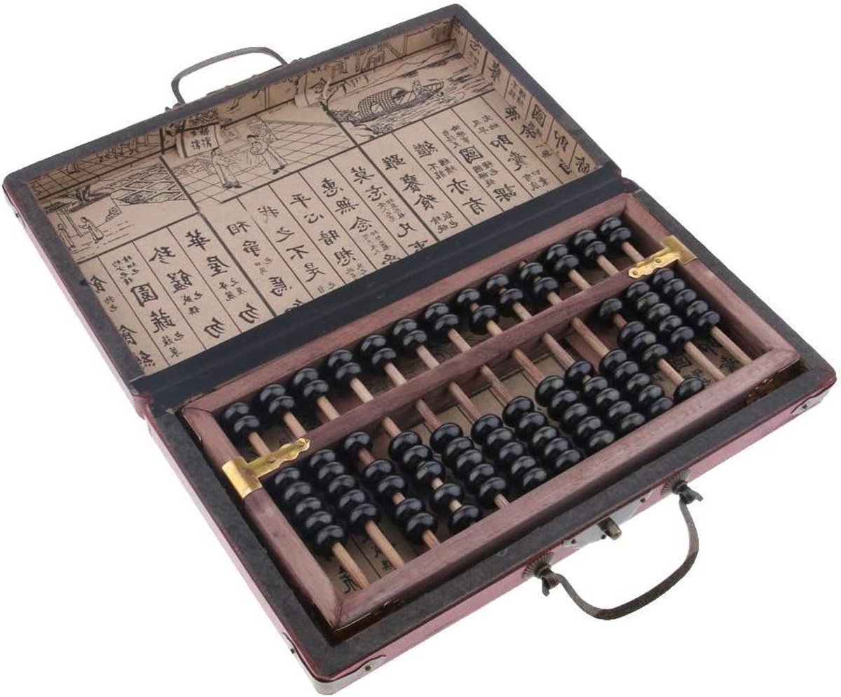 Houten Telraam - Rekenmachine Kraal - Rekenen Leren - Vintage Chinese Stijl - 28 cm Lengte - Meerkleurig