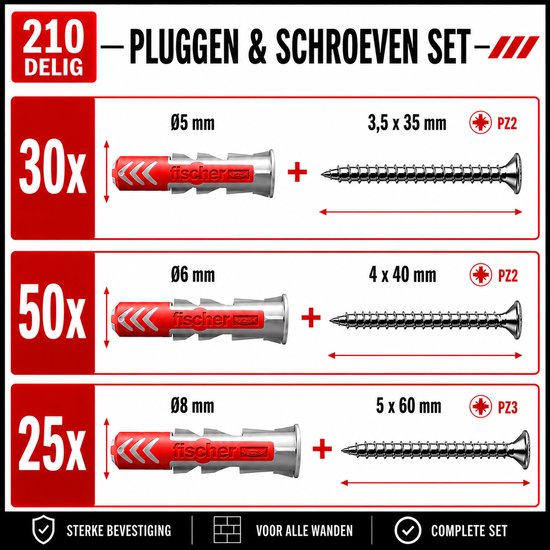 Fischer DUOPOWER pluggen + schroeven assortiment (105 sets)