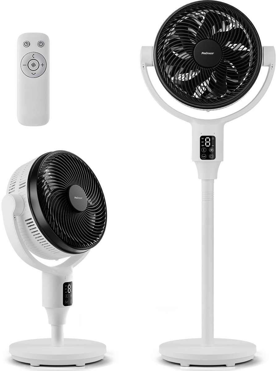 Pro Breeze Ventilator Staand - Statiefventilator - 44cm - In Hoogte Verstelbaar - Slimme Appbediening - Wifi - Werkt met Alexa en Google Home - 1 Stuk - Wit