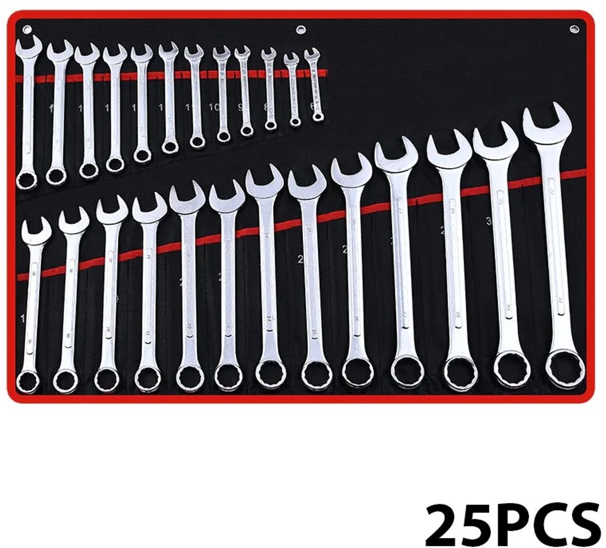 Novyro Living - steeksleutel - steekringsleutel set - moersleutels - 25 delig - combinatie gereedschap - zilver - werkplaats