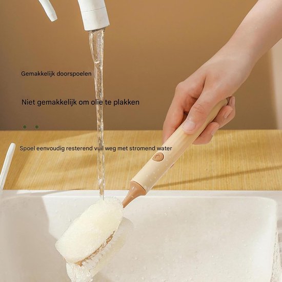 Flesborstel met Lange Steel - Flexibele Borstel met Sponskop - Kop- en Flessenreiniger voor Koffie Glazen en Borden — afbeelding 4