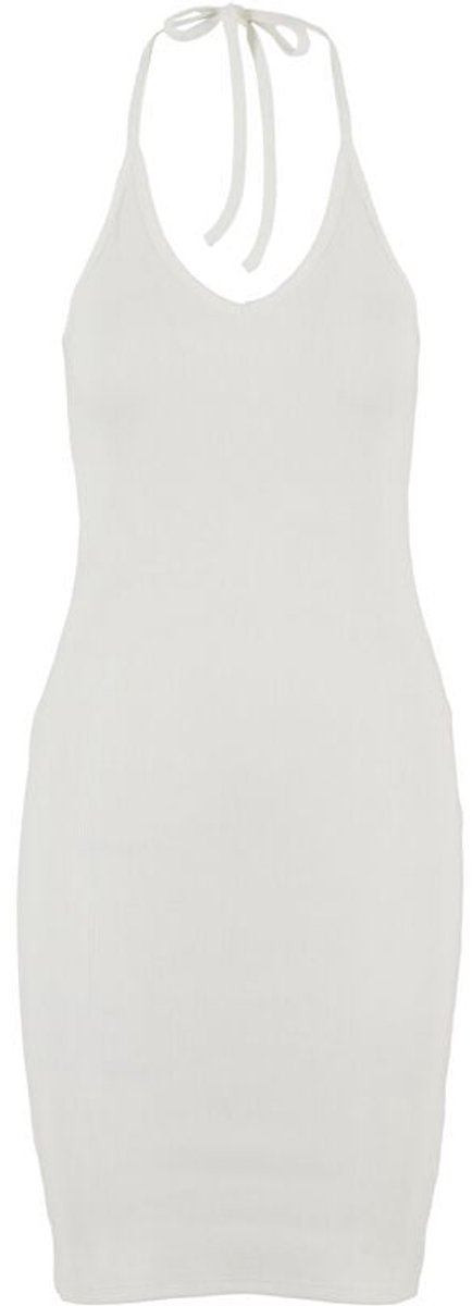 Urban Classics Ladies Rib Jersey Neckholder Dress Dames Midi-jurk gebroken S Wit
