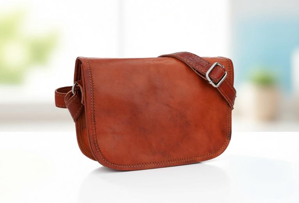 Maison Elara - Middelgrote leren schoudertas in vintage bruin - handgemaakte crossbody tas met verstelbare riem