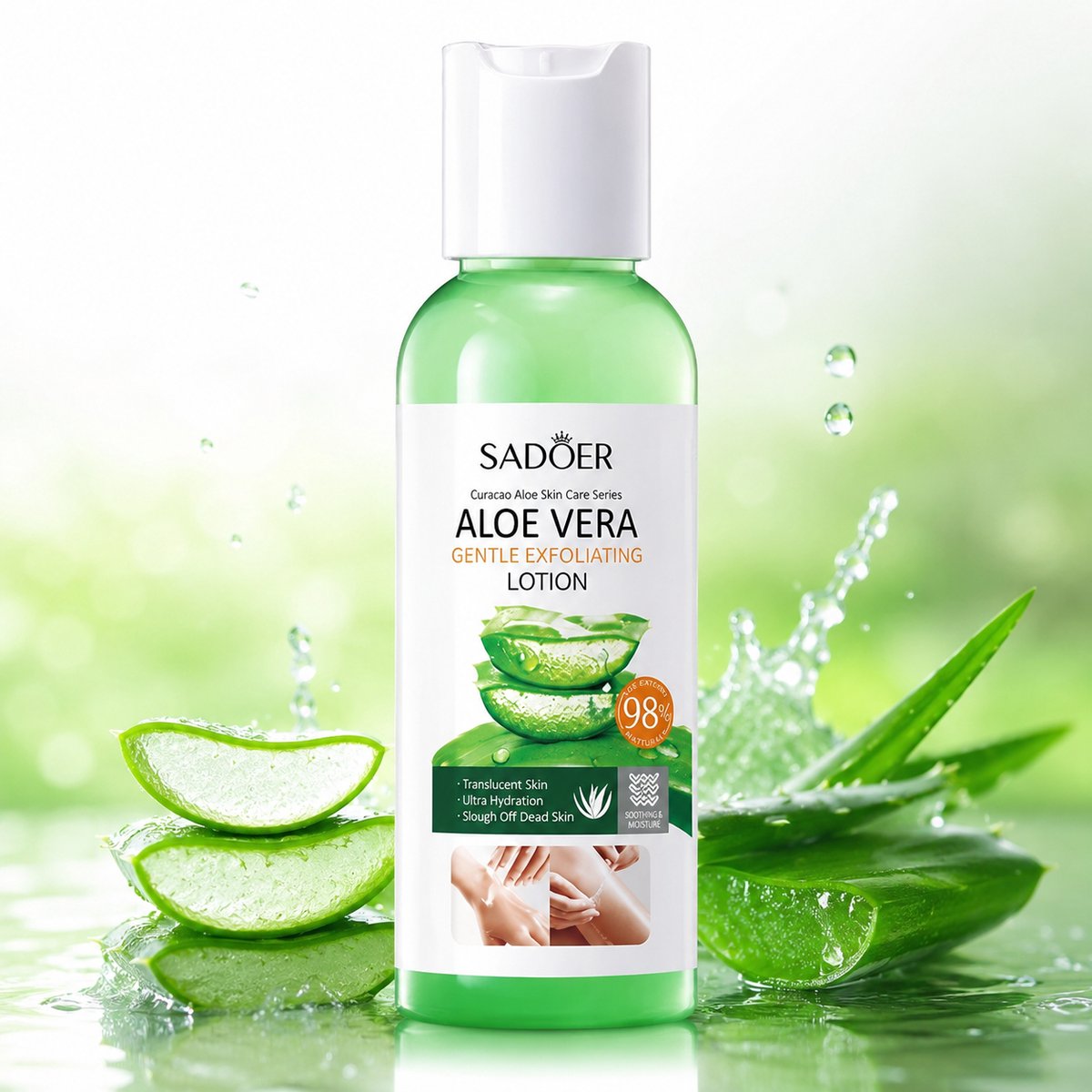 SADOER Aloe Vera Gentle Exfoliating Lotion | Peeling Gel | Gezichtspeeling | Body Peeling | Aloë Vera Gel | Exfoliërende Lotion | Dode Huidcellen Verwijderen | Hydraterende Huidverzorging | Gezichtsverzorging | Acne Verzorging | Poriën Verfijnen