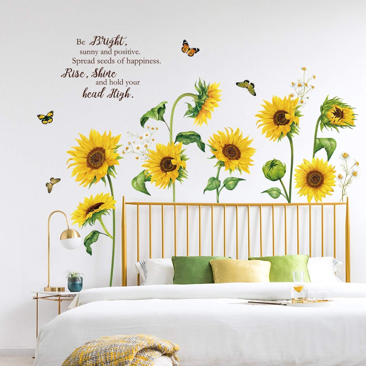 BRENZOOS - Wandstickers - Zonnebloemen en Vlinders - Decoratie voor Woonkamer en Slaapkamer - Multikleur - Muurdecoratie - Geschikt voor Glad opperv...