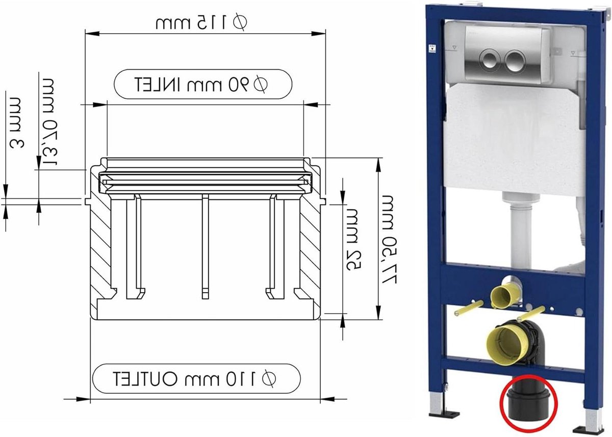 Toilet Pijp Reductie - Afvoer Verloop - Sanitaire Reparatie - Verstelbare Diameter - 90/110mm - Zwart