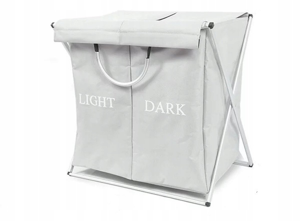 Dubbele Wasmand Organizer met Deksel - 120L - Grijs