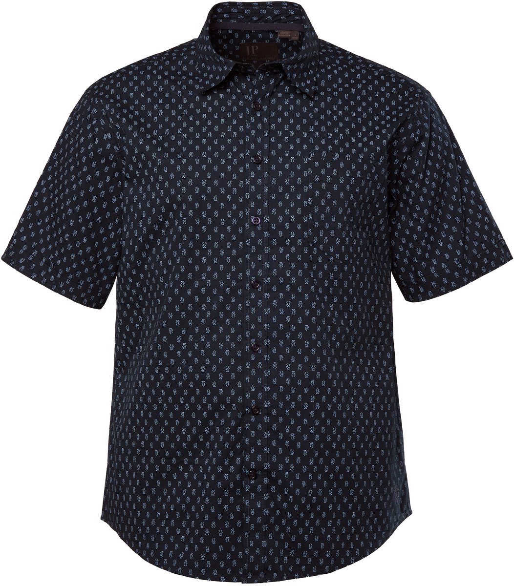 JP 1880 - Heren - Overhemd korte mouwen kentkraag minimalistische print - Navy blauw - Maat L