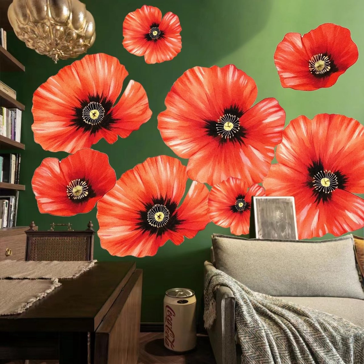 BRENZOOS- Muursticker Grote Bloem 3D - Klaproos Bloemen - Muurdecoratie Slaapkamer - Muurdecoratie Woonkamer - Zelfklevend - Verwijderbaar