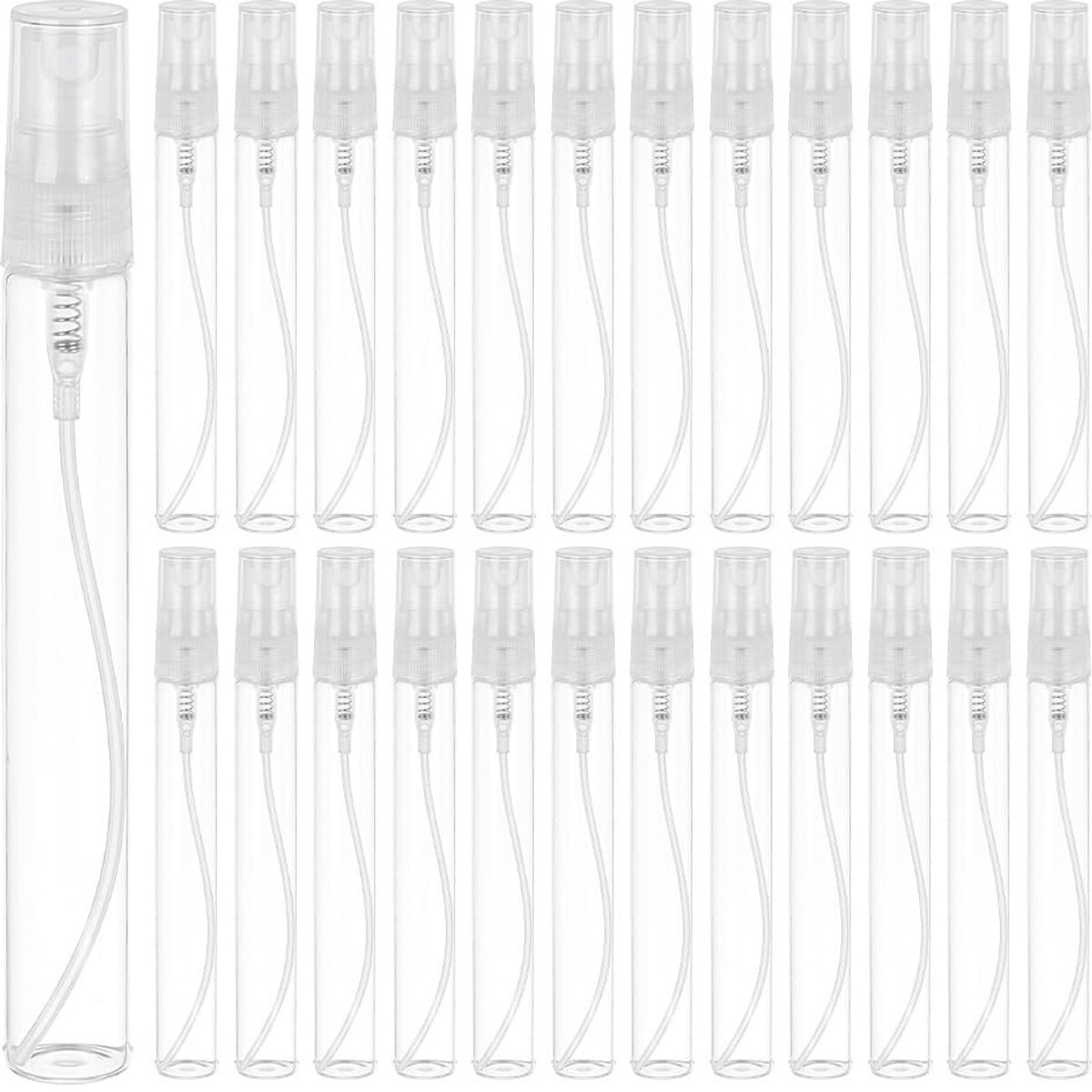BRENZOOS- Mini-Spuitflessen 25 Stuks - 10 ml Lege Glazen Flesjes - Fijne Nevel Verstuivers - Transparant - Voor Cosmetica/Parfum - 118 mm Hoog - Reistuitflesjes