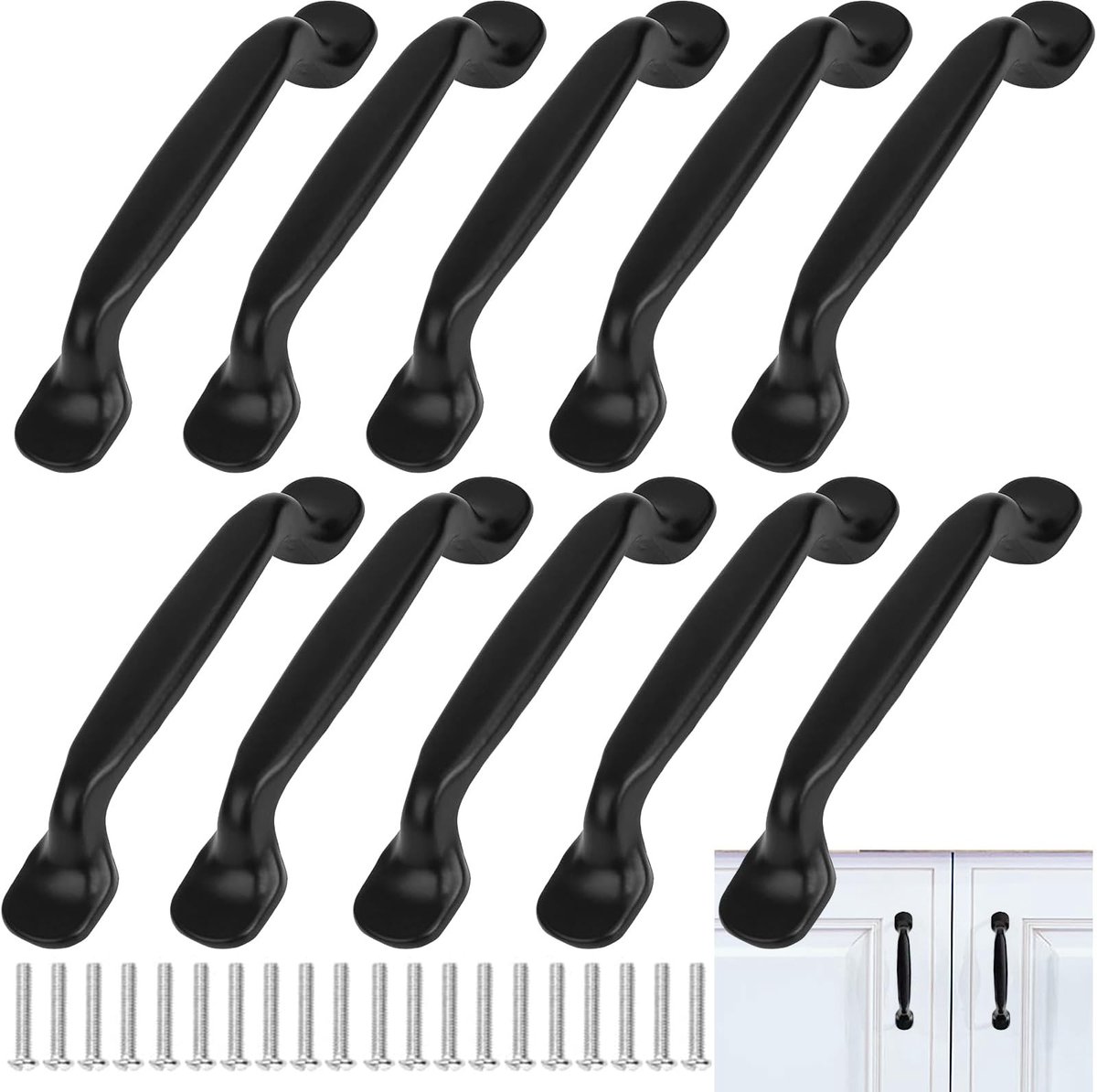 BRENZOOS- Deurklink 10 Stuks - Zwart - Aluminium Legering - Meubelknop - Kastknoppen - Eenvoudige Installatie - Afmetingen 125x19x23mm - Kastknop