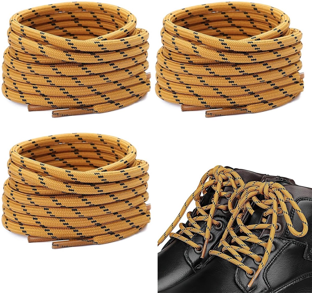 BRENZOOS - Ronde Veters - 4 mm Dikte - Ideaal voor Sneakers - Geel en Zwart - Stevige en Duurzame Veters - Geschikt voor Sportschoenen - Sneakers