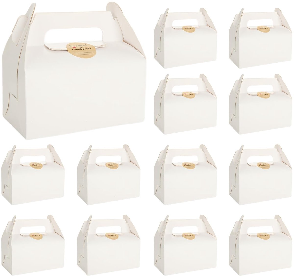BRENZOOS- Cadeaubox 50 Stuks - Wit Karton - 15.7 x 9.2 x 8.5 cm - Taartdoos met Handvat - Cadeaudoos - Eenvoudig te Monteren - Cadeauverpakking