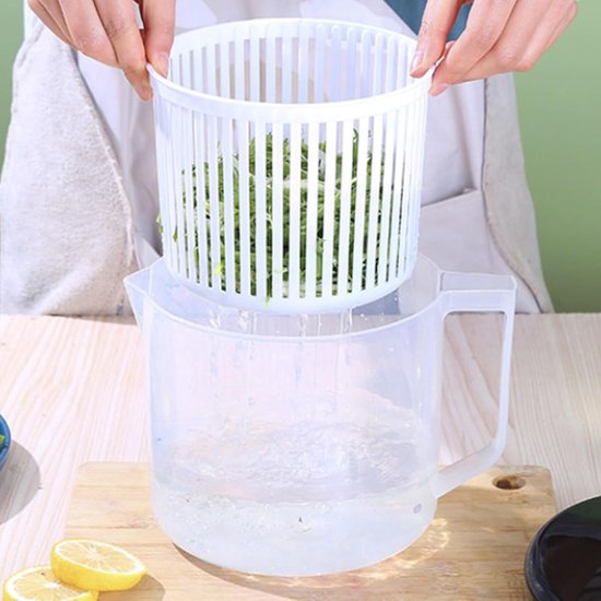 Sla centrifuge - Keukenhulp Groente - Salades Maken - Multifunctioneel Droger Zeef - 22 x 18.5 cm - Wit — afbeelding 3
