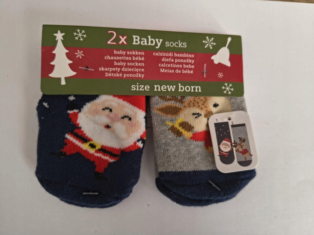 Kerstsokken Baby NEW BORN - Mikołaj & Renifer, Antislip
