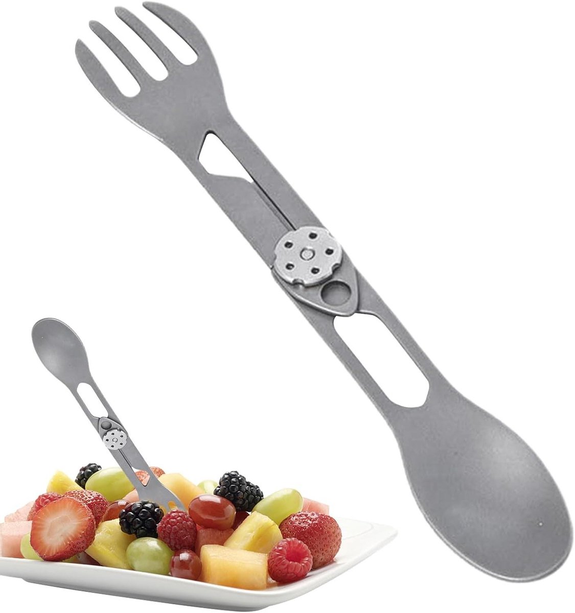 Kampeerbestek - Opvouwbare lepel vork - Outdoor maaltijden - Lichtgewicht titanium - 16.7 cm - Zilverkleurig