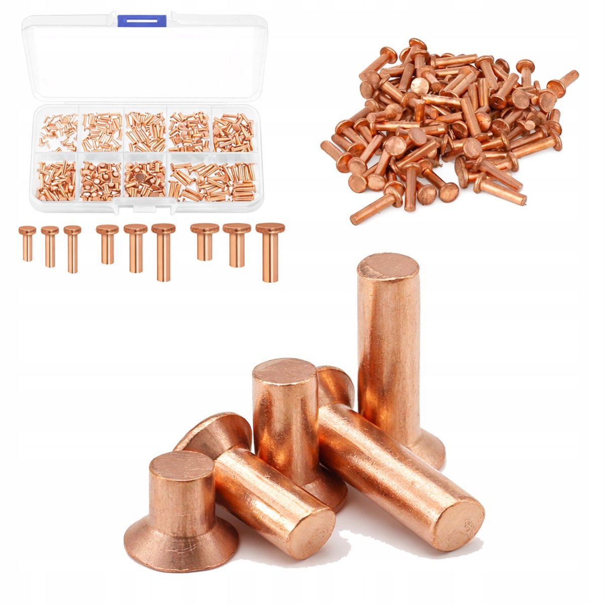 270x Koperen platte cup klinknagels set M2, M2.5, M3