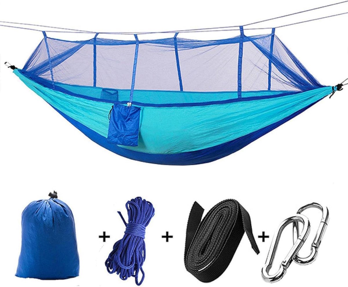Camping hangmat - Dubbele hangmat - Ontspannen buiten - Met muskietennet - 260x140cm - Hemelsblauw