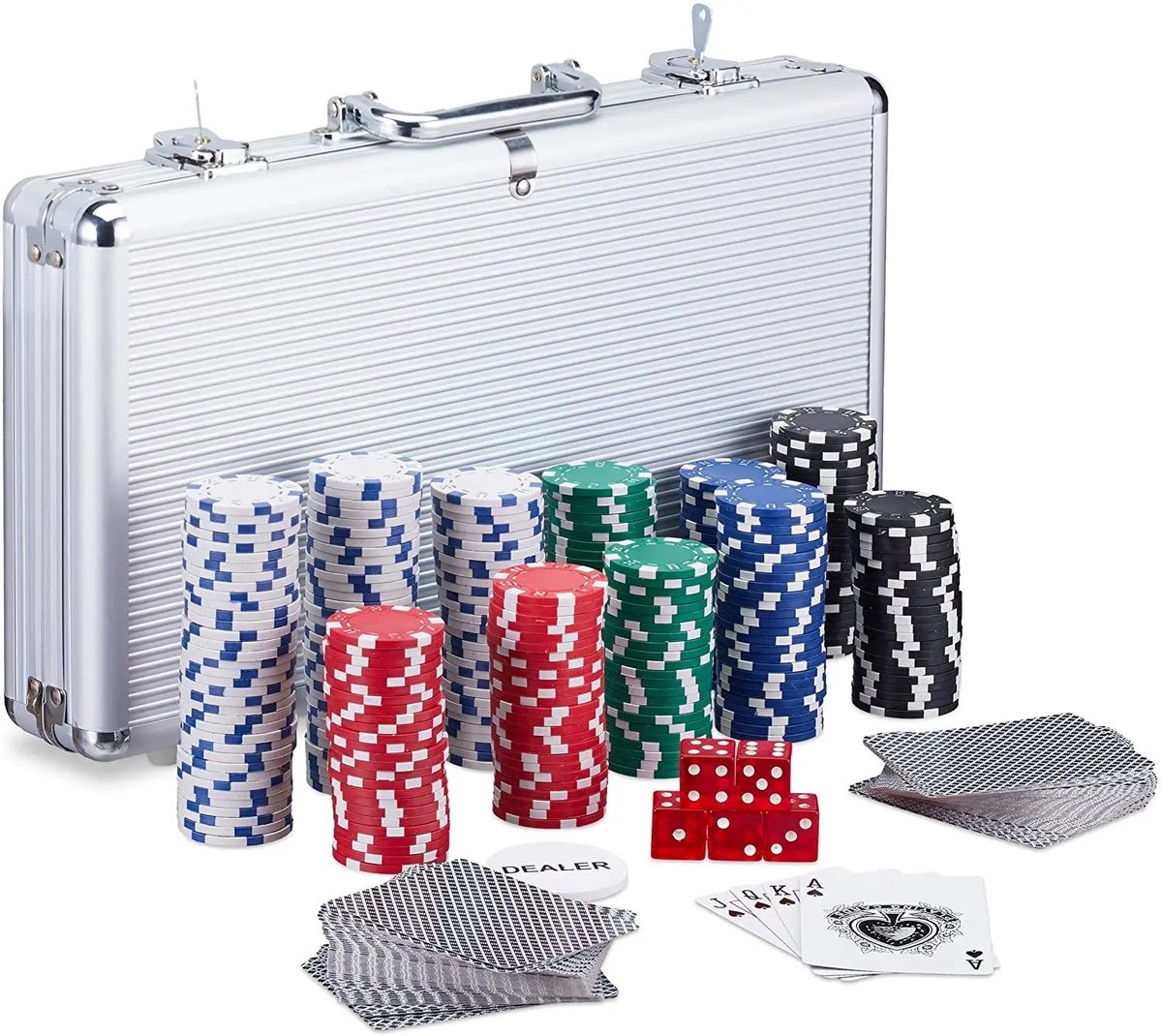 SOUQONE - Dailygoods 300-delige pokerkoffer - Ideaal voor Texas Holdem - Met koffer, pokerchips & pokerkaarten & pokermatten - Per