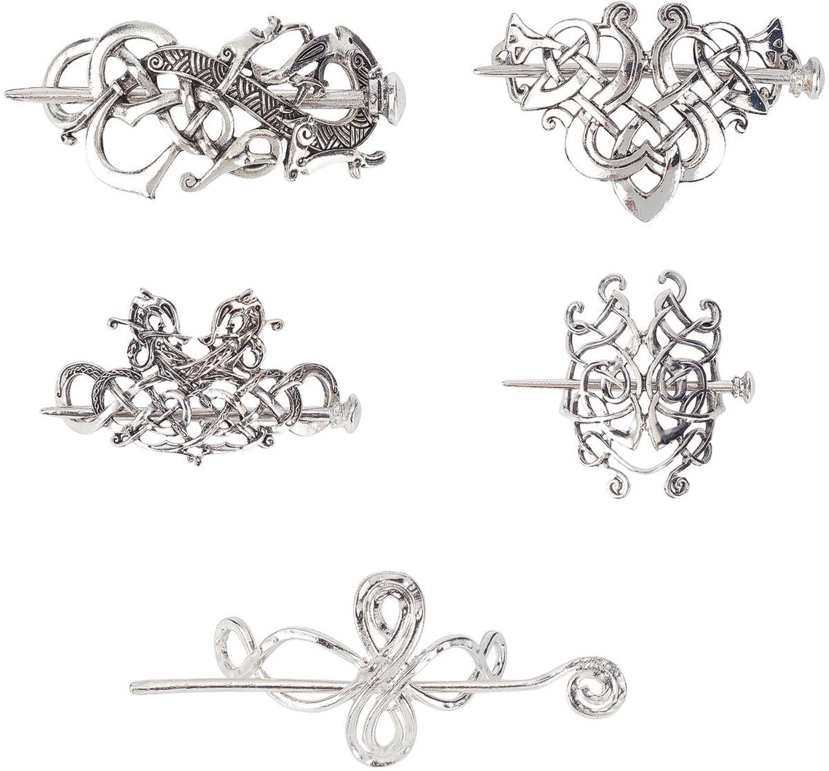 LIVIA HOME- Haarclip Retro - Viking Keltische Haarclips - Metalen Haarschuif - 5 Stuks - Haaraccessoires voor Vrouwen - Zilver/Zwart