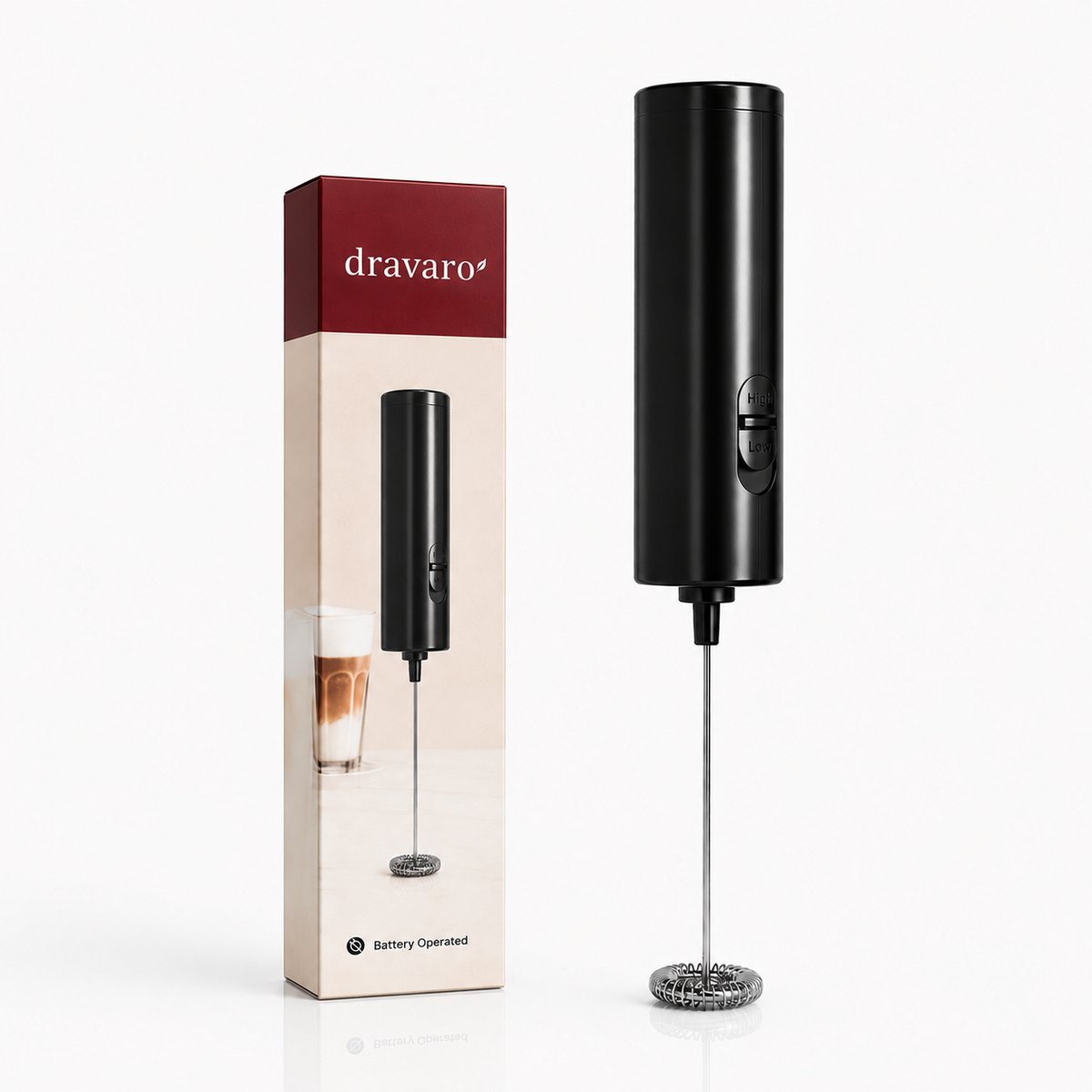 Elektrische Melkopschuimer – Melkklopper – Matcha Klopper – Draadloos op Batterijen – RVS Melkschuimer voor Cappuccino, Latte Macchiato, Frappé, Koffie, Matcha, Eiwitshakes & Cocktails – Zwart