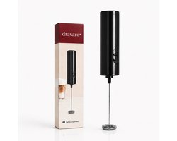 Elektrische Melkopschuimer – Melkklopper – Matcha Klopper – Draadloos op Batterijen – RVS Melkschuimer voor Cappuccino, Latte Macchiato, Frappé, Koffie, Matcha, Eiwitshakes & Cocktails – Zwart