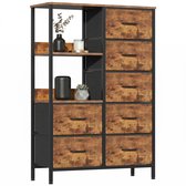Commode Haute Industrielle avec 7 Tiroirs en Tissu - Étagère avec 2 Compartiments Ouverts - Commode et Buffet Vintage pour Chambre et Salon - Métal Noir & Marron Rustique - 80x30x116 cm