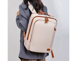Unisex laptoprugzak voor op reis met grote capaciteit – Uitbreidbaar – Waterbestendig – Casual rugzak – Voorzien van USB-oplaadpoort en vak voor natte/droge spullen – Geschikt voor zaken en vrije tijd – Beige
