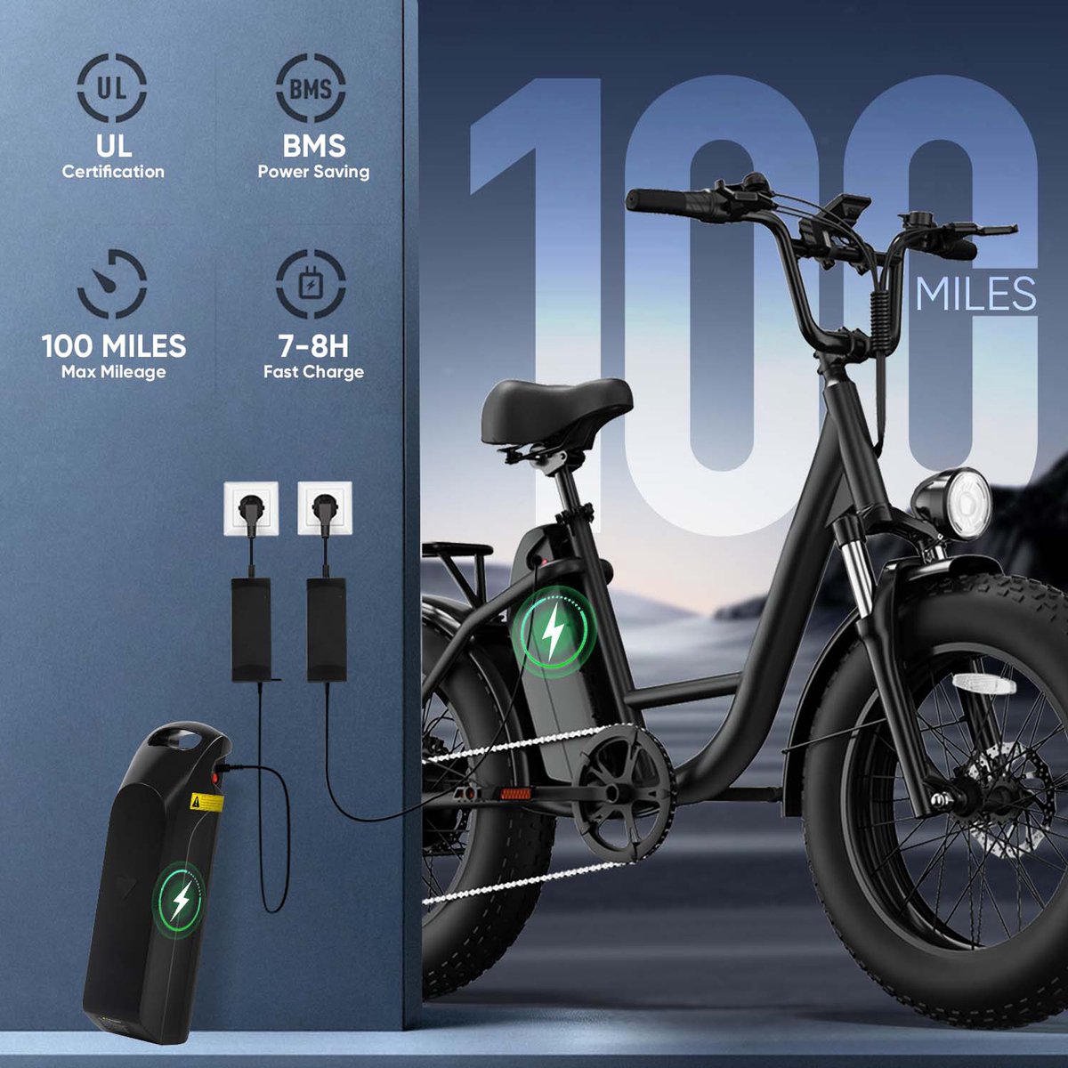 Qekud E20 PRO E-Bike - 20 inch Fatbike - Elektrische Fiets - 250W motor - 48V 15.6Ah Accu - 7 versnellingen- 50-75km actieradius thumbnail 2