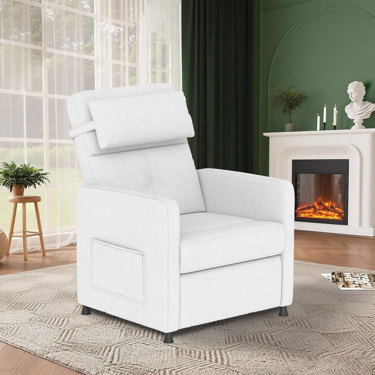 Elektrische Relaxstoel met Massage en Verwarming - Verstelbare TV-stoel (105-165°) - Linnen Look - Max. 180 kg - Inclusief Afstandsbediening & Geheugenfunctie - wit – foto 4
