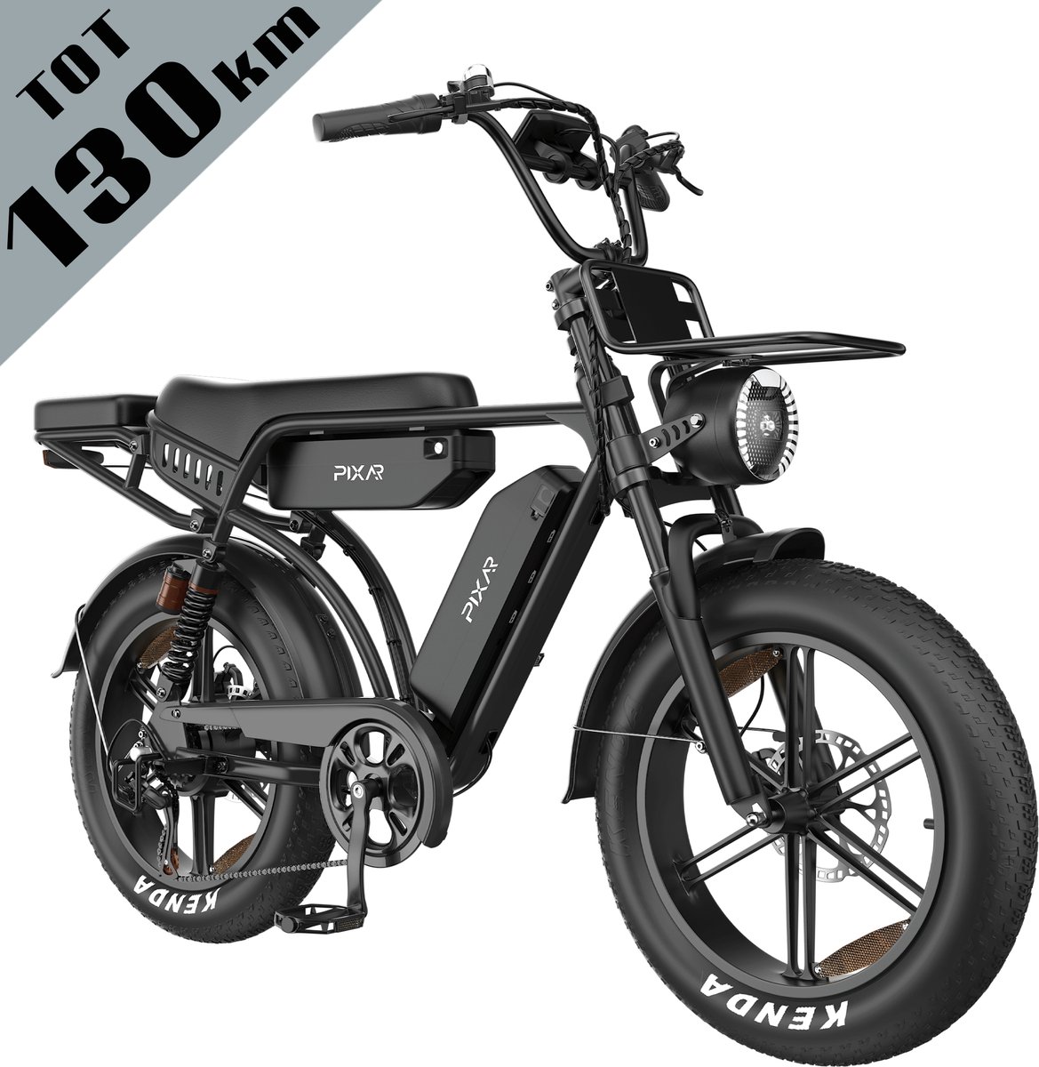 Galaxy M9 Elektrische Fatbike 20 x 4.0 Inch - Tot 130 km Bereik - Dubbele 35Ah EVE Accu - 250W Motor - Shimano 7 Versnellingen - Hydraulische Schijfremmen - Voor- en Achtervering - LCD Display met NFC-zwart