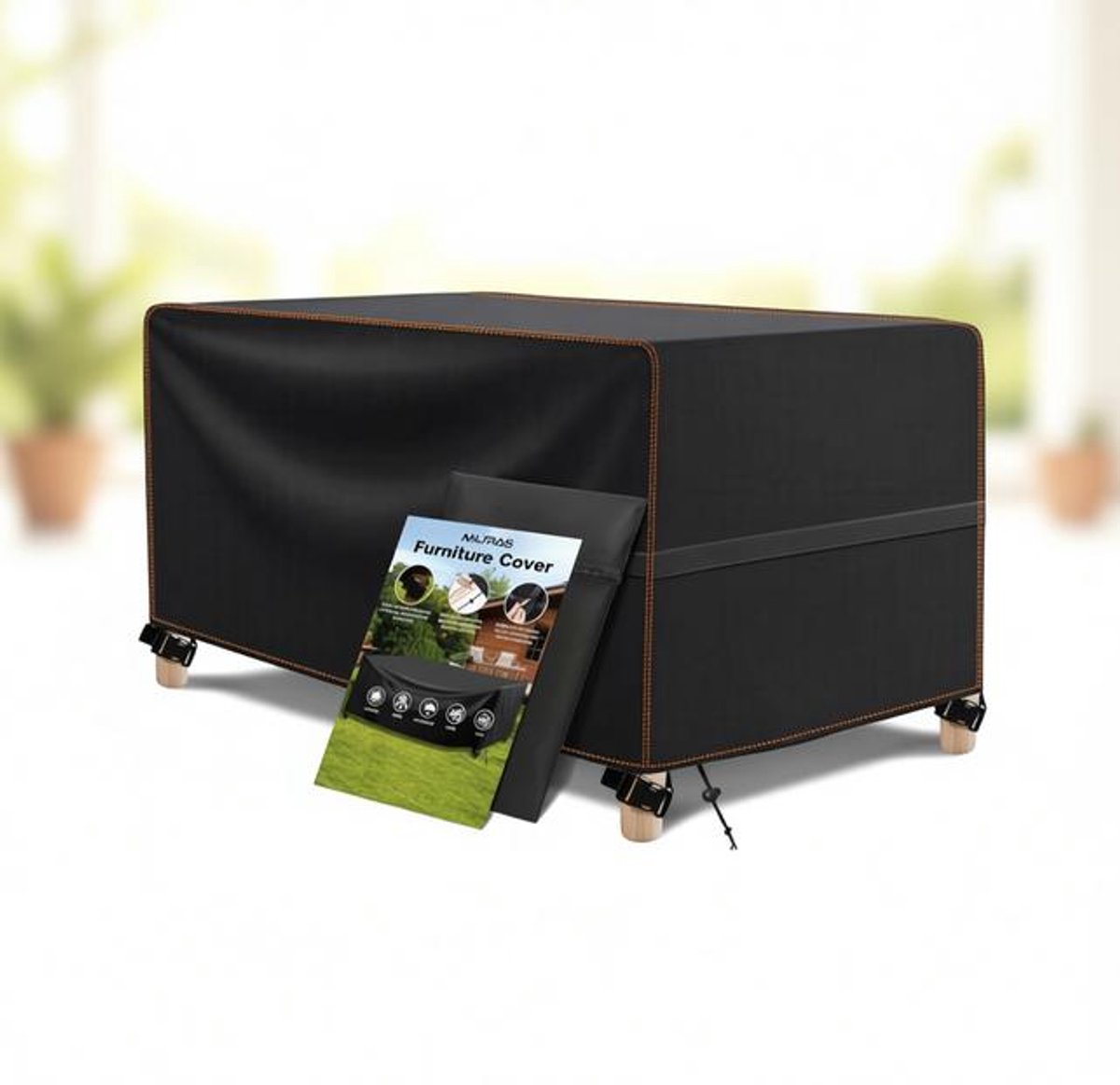 ElleMooi Beschermhoes voor tuinmeubelen, winterbestendig, waterdicht, 420D Oxford-weefsel, afdekzeil, rechthoekig, zwart, 180 x 120 x 74 cm