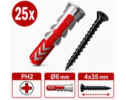 Fischer & Tornitrex - Pluggen en Schroeven Set - Zwart 6mm - 25 Sets