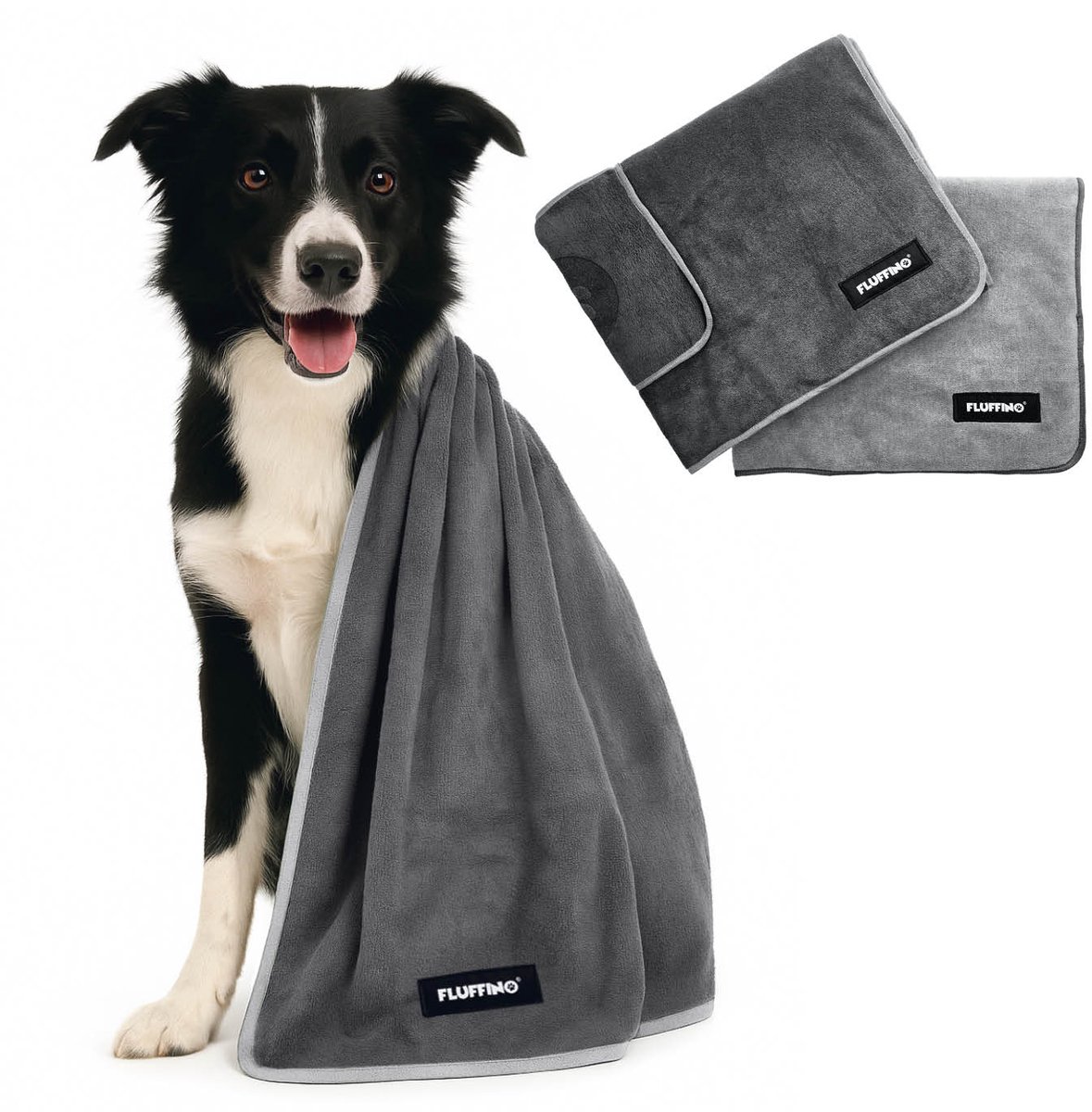 FLUFFINO Set van 2 hondenhanddoeken - 120 x 70 cm - extreem absorberend en zacht - Wasbaar op 60 °C, sneldrogende microvezeldoek voor middelgrote en grote honden