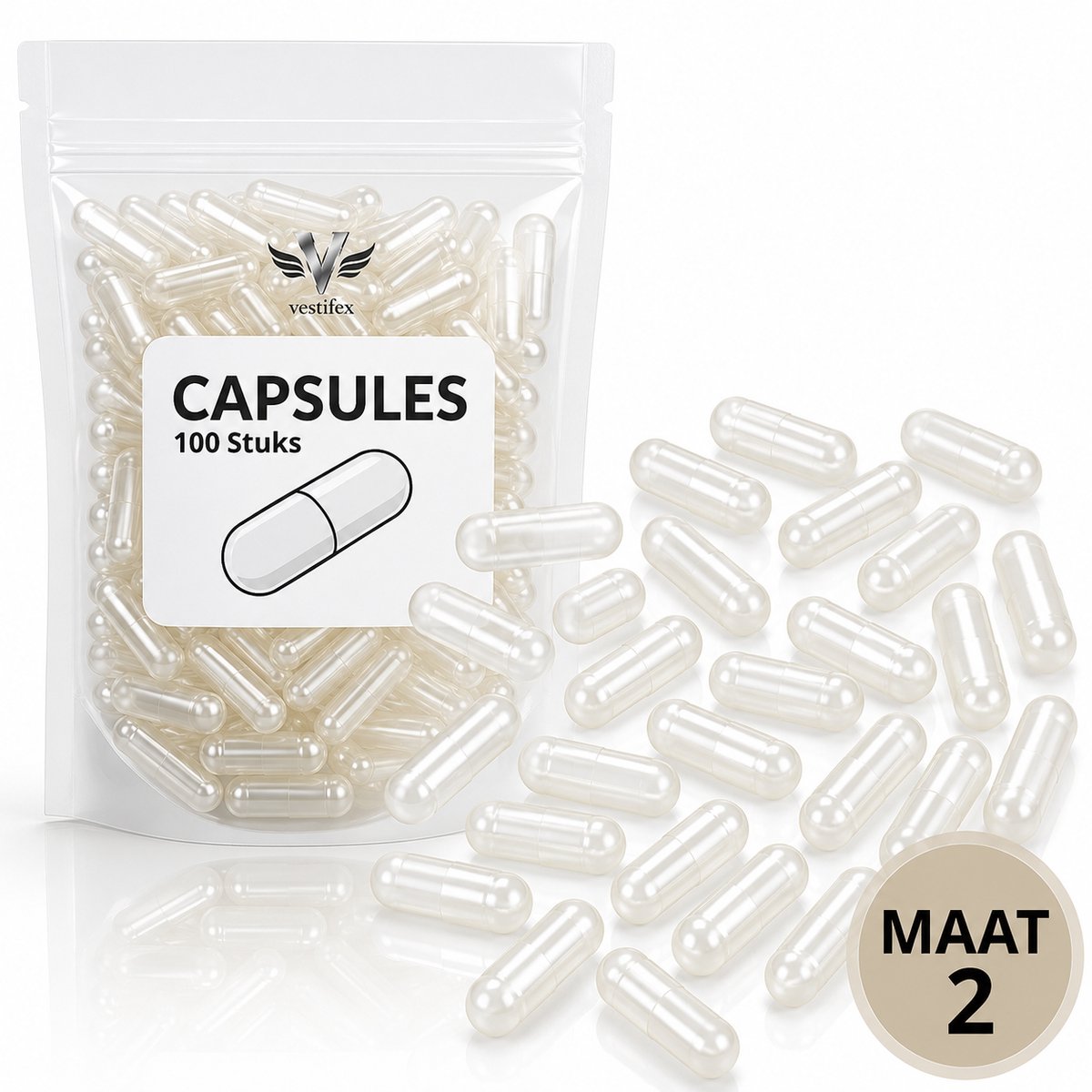 Vestifex® Lege Capsules Maat 2 - 100 Stuks - Gelatine - Capsules - Vegetarisch - DIY