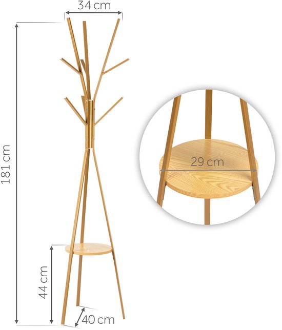 Massido MS-869 - Metalen Kapstok - Stabiele Driepoot - 181 cm Hoog - Extra Plank — afbeelding 3