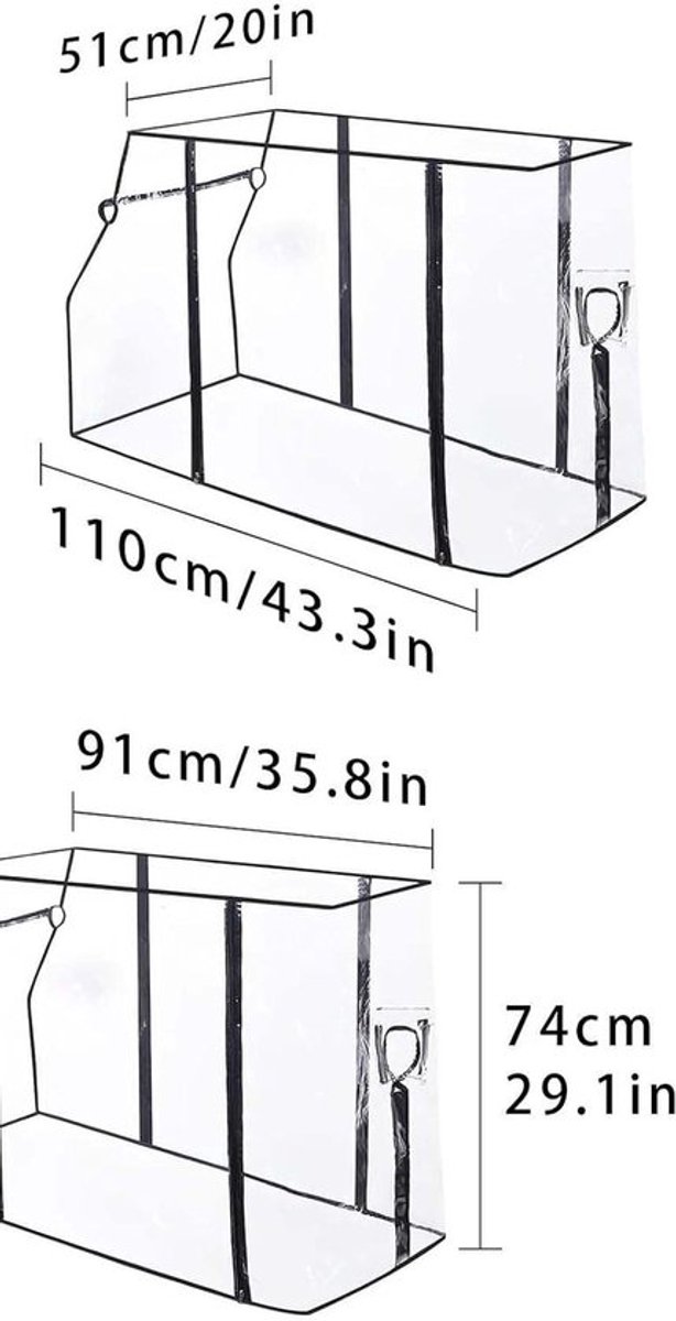 Multifunctionele regenbescherming voor bolderkar, transparant, 110 x 91 x 74 cm. — afbeelding 2