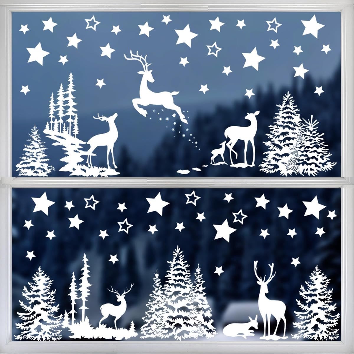 Dailygoods- Raamstickers 210 stuks - Elektrostatische zelfklevende folie - Kerstmis sterren/rendier/kerstboom - Raamdecoratie winter - Raamdecoratie zonder boren
