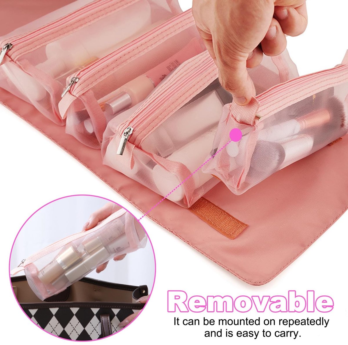 Dailygoods- Cosmetische Tas met 4 Vakken - Make-up Tas met Ritssluiting - Organizer voor Sieraden en Toiletartikelen - Dames Tas - Handig en Opvouwbaar - Make-uptas