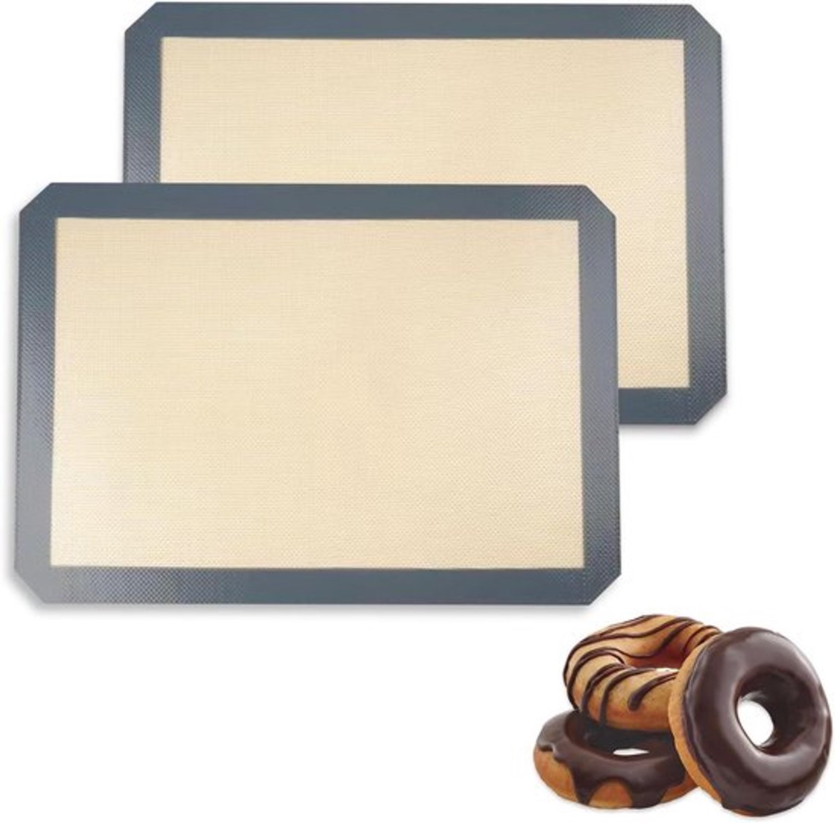 Set van 2 flexibele siliconen bakmatten voor oven - 40 x 30 cm - Anti-aanbaklaag - Herbruikbaar - Geschikt voor koekjes, brood, gebak, pizza