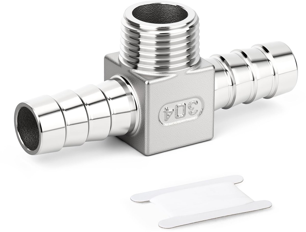 Dailygoods- Elleboogfitting 304 Roestvrij Staal - 1/2" BSP Mannelijk x 12 mm Getand - 90 Graden Connector - Slangklem - Duurzaam en Corrosiebestendig - Slangnippel