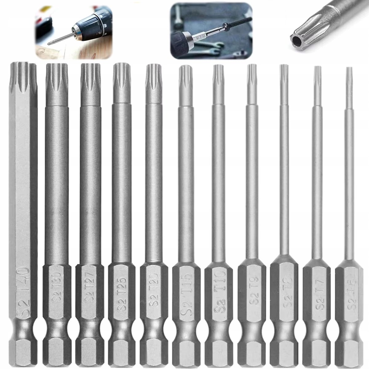 11x Lange Torx-bits 150 mm - T6-T40-set
