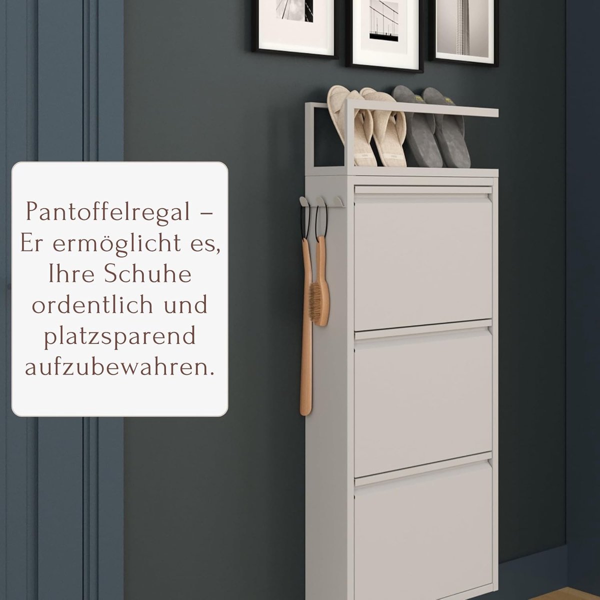 Schoenenkast met 3 Kleppen - House&Garden SlimLine Metalen Schoenenrek voor 6-10 Paar Schoenen - Smalle Schoenopberger voor Hal en Gang - Wandmontage Mogelijk - Voorgemonteerd - Grijs - 50 x 15 x 100 cm