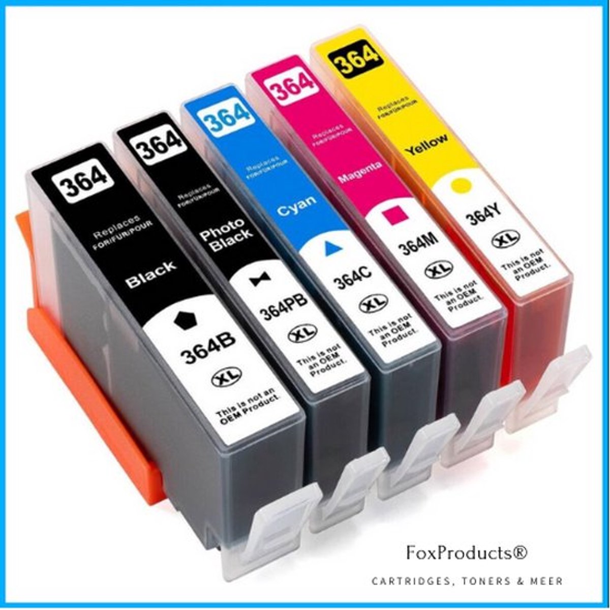 FoxProducts® 364 364XL Photo black Photoblack incl. Chip (5set) geschikt voor HP Photosmart 5510 - 5514 - 5515 - 5520 - 5522 - 5524 - 5525 - 6510 - 6520 ,6525 - 7510 - 7520 - B109n - B110 - B209a - B210 - B8550 - C5380 - C6380 - D5460