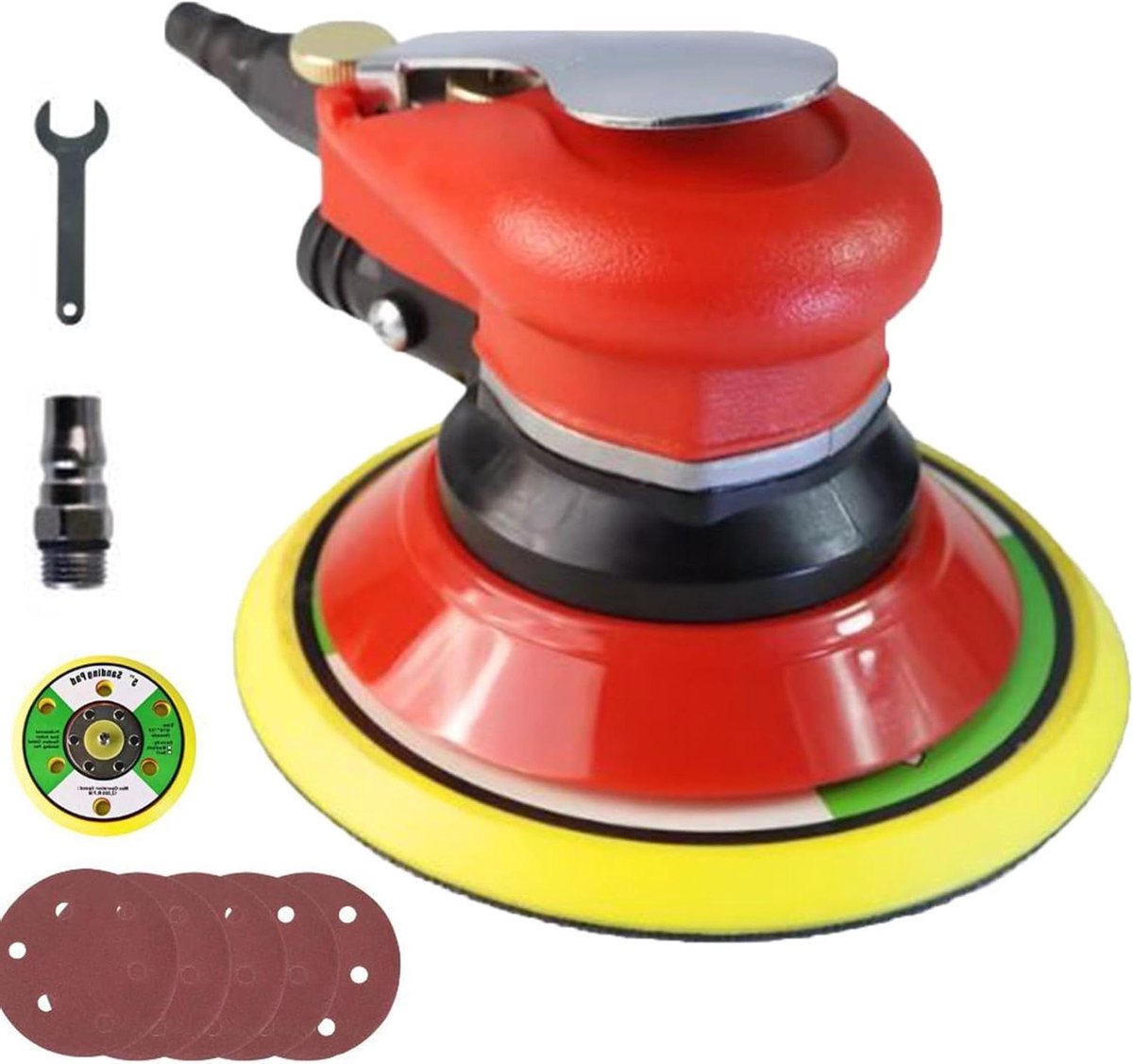 Pneumatische Polijstmachine - Luchtschuurapparaat - Metaal Polijsten - Stille Trillingsvrije Werking - 6 inch - Rood