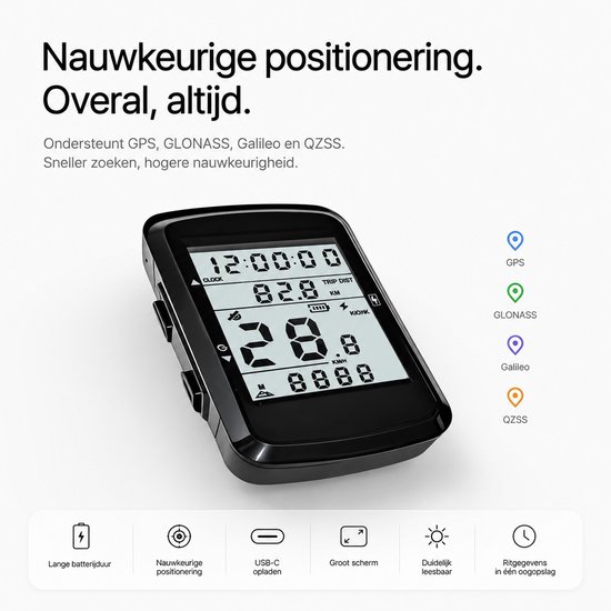 BOTC Fietscomputer met GPS - Fiets snelheidsmeter - Kilometerteller met automatische achtergrondverlichting - Waterdicht en lange batterijduur van BOTC — afbeelding 5